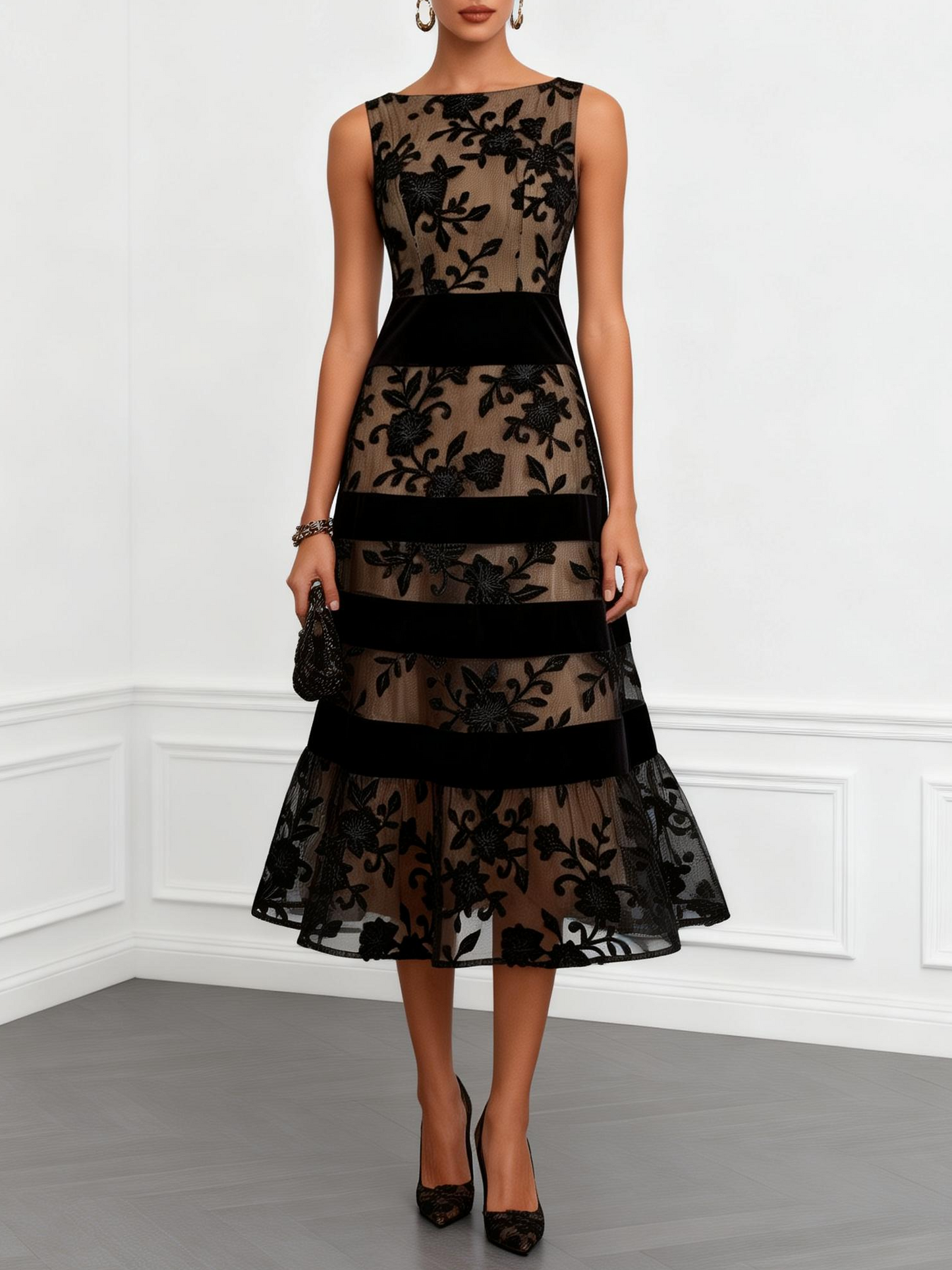 Marisette | Black Mesh Midi Dress