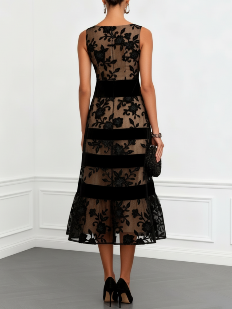 Marisette | Black Mesh Midi Dress