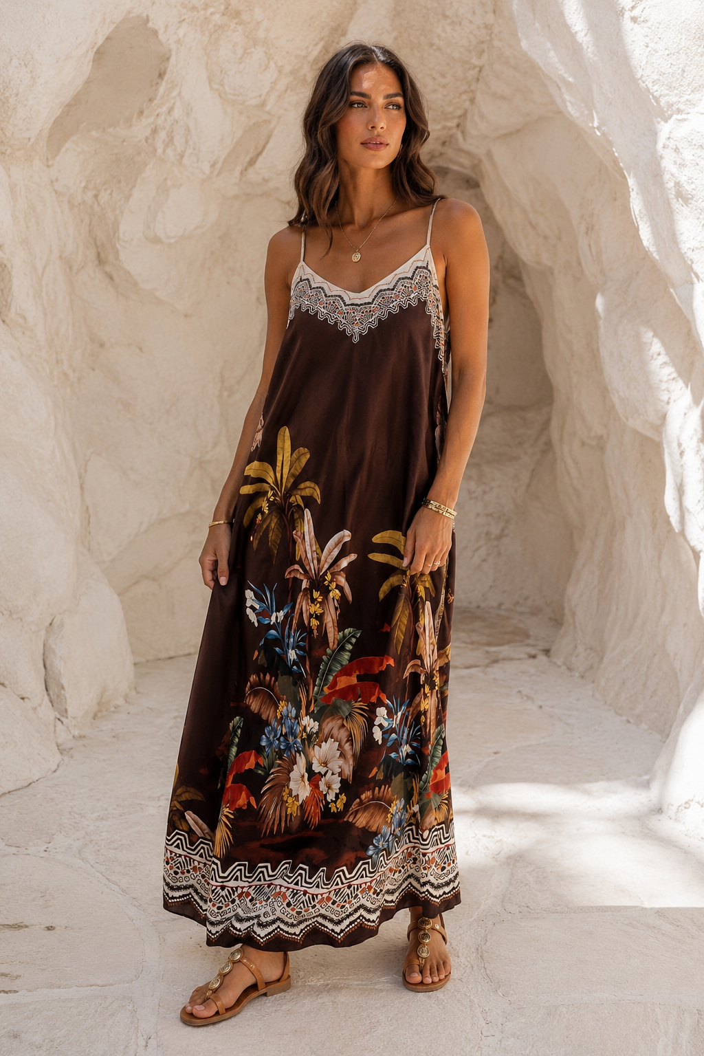 Zuleika | Printed Maxi Dress in Chocolate