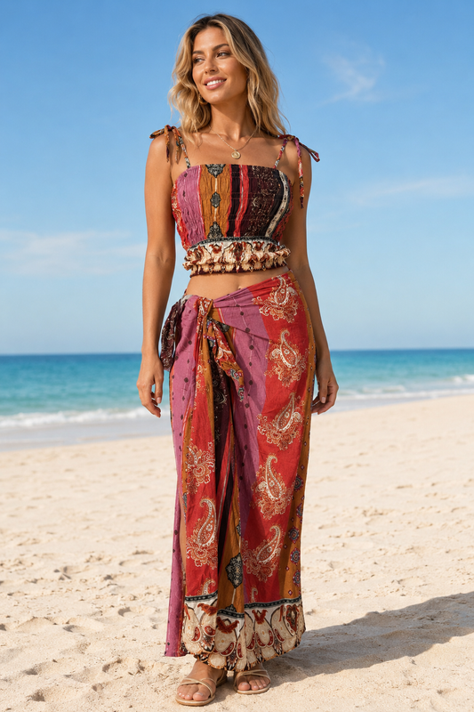 Quilla | Paisley Co-Ord Set in Peach