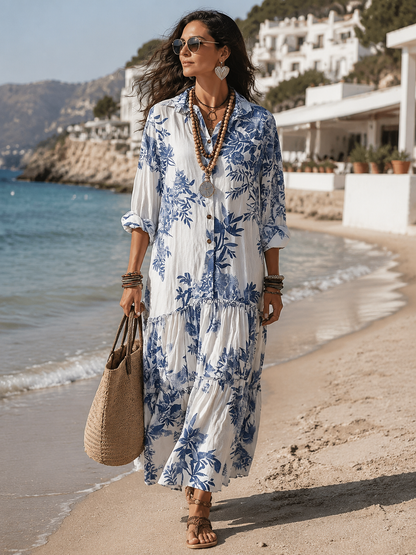 Fern | Blue Floral Button-Down Maxi Dress