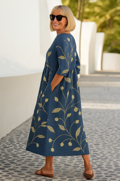 Eliza | Relaxed Midi Dress - Effortless Elegance, Everyday Comfort Navy