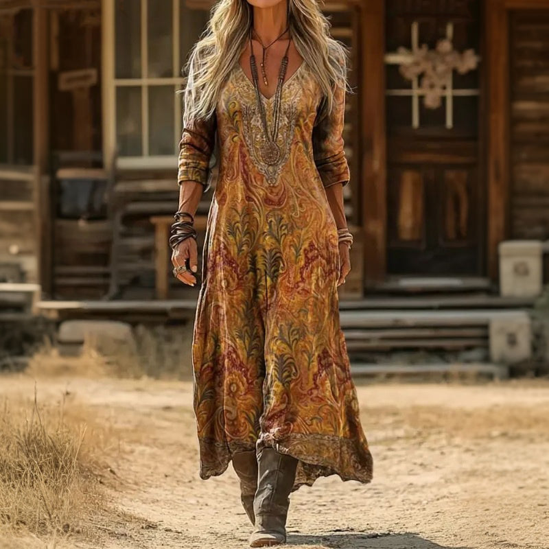 Ivorie | Long Sleeve Printed Casual Dress