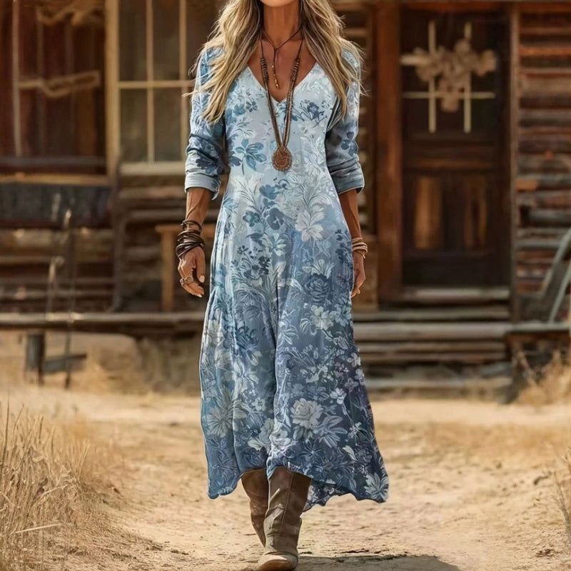 Honeysett | Blue Long Sleeve Casual Dress