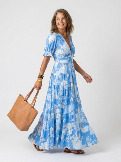 Ione | Short Sleeve V-Neck Floral Maxi Dress