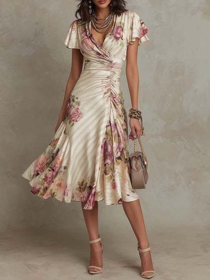 Margaret | Robe Midi Satinée Florale Vintage