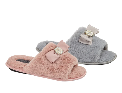Coral | Faux Fur Open Toe Sliders