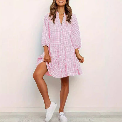Stacy | Classic Button Front Ruffle Hem Mini Dress