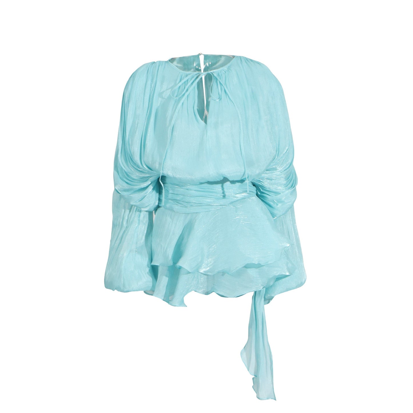 Sara | Ruffle Skirt Two-Piece with Lantern Sleeves & Tie-up Front