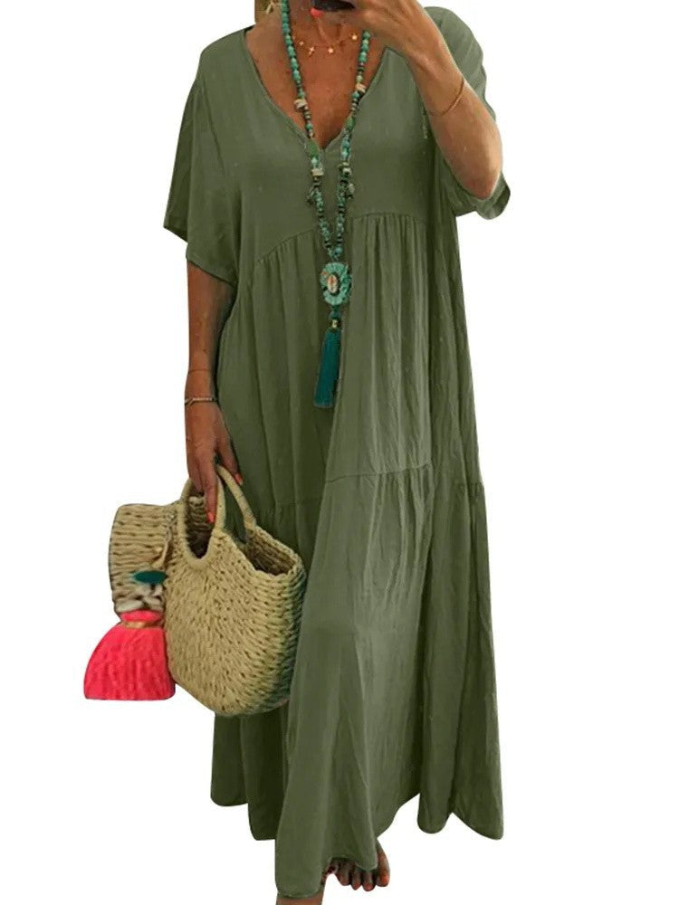 Linnea | Soft Ruffle V-Neck Maxi Dress