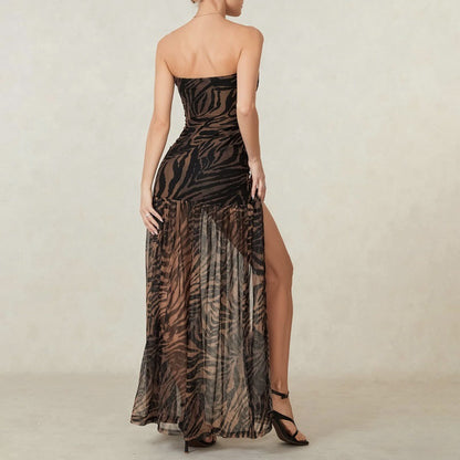 Natalie | Leopard Print Tube Dress with High Slit for Party Nights