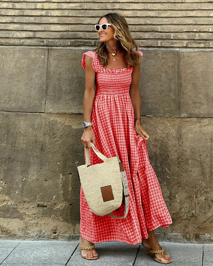 Nancy | Chic Retro Plaid Smocked Dress