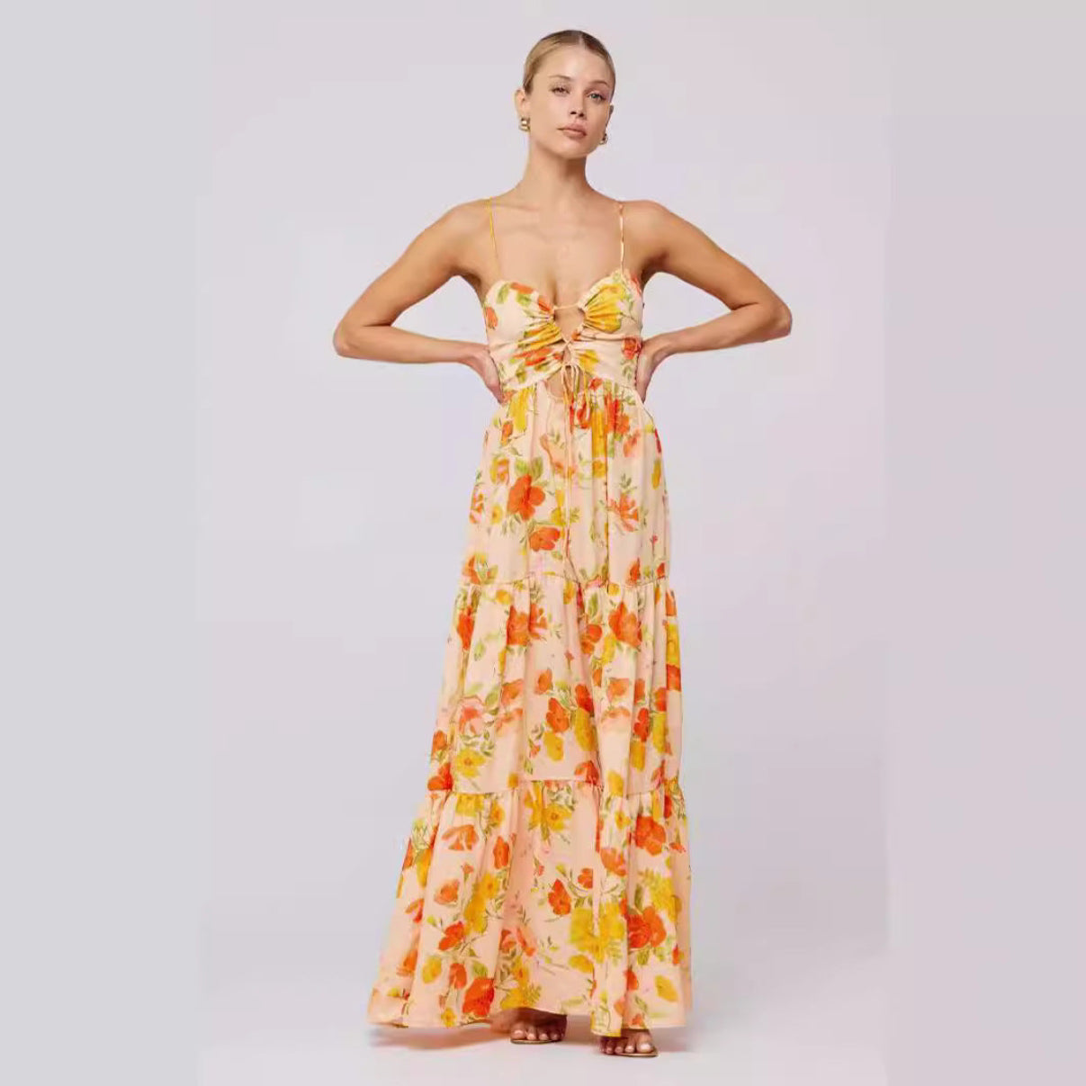 Marsha | Chic Sleeveless Cross Tie-Up Front Summer Maxi Dress
