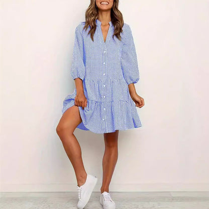 Stacy | Classic Button Front Ruffle Hem Mini Dress