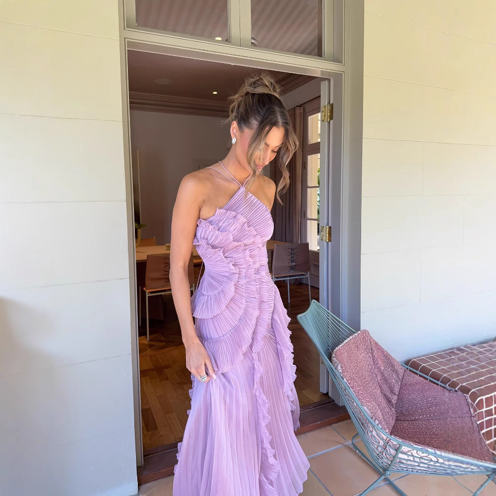 Regine | Elegant Halter Neck Lotus Summer Maxi Dress