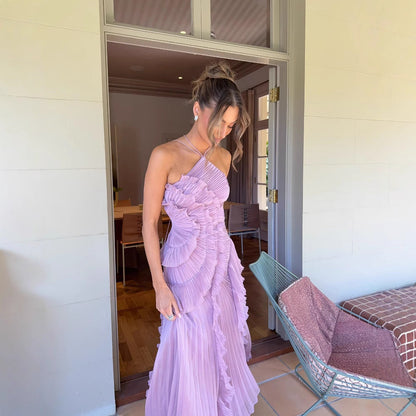 Regine | Elegant Halter Neck Lotus Summer Maxi Dress