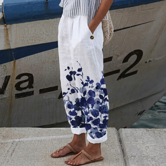 Ilana | Elegant Vintage Floral Print Pants