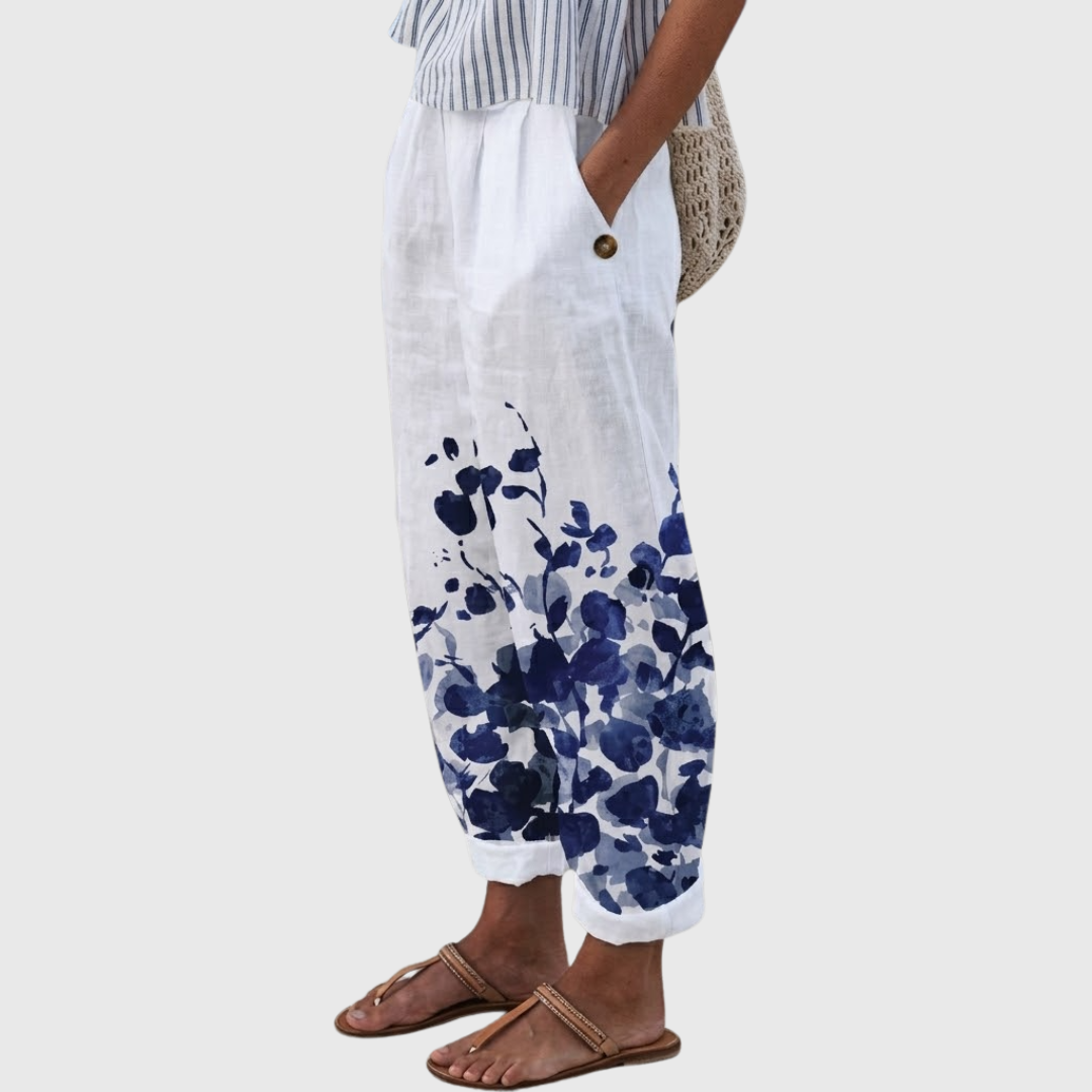 Ilana | Elegant Vintage Floral Print Pants