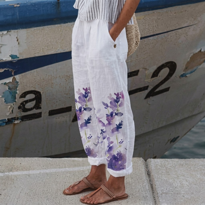 Justine | Elegant Vintage Floral Print Pants
