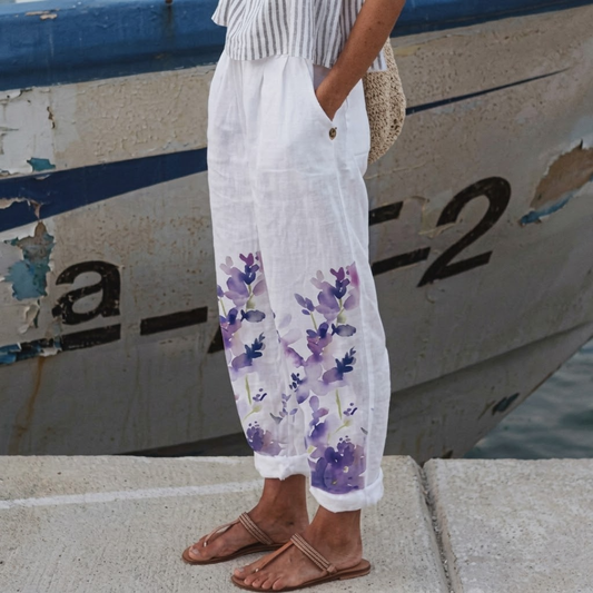 Justine | Elegant Vintage Floral Print Pants