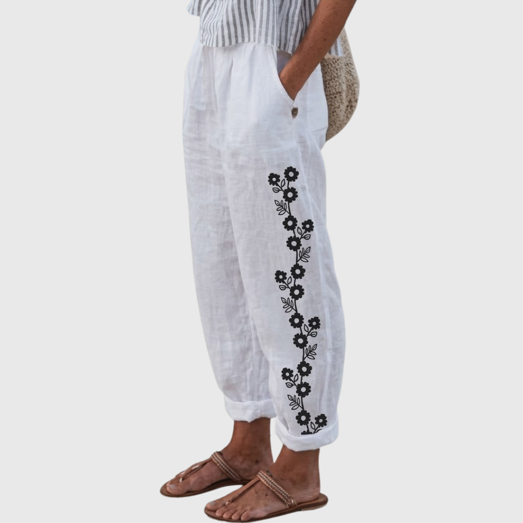 Esther | Elegant Vintage Floral Print Pants