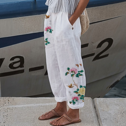 Hillary | Elegant Vintage Floral Print Pants