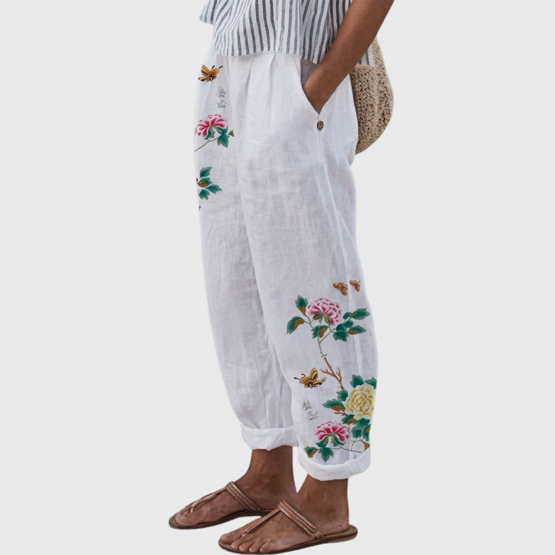 Hillary | Elegant Vintage Floral Print Pants
