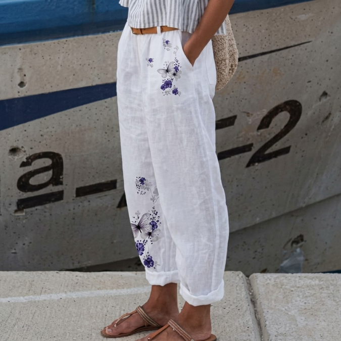 Janine | Elegant Vintage Floral Print Pants