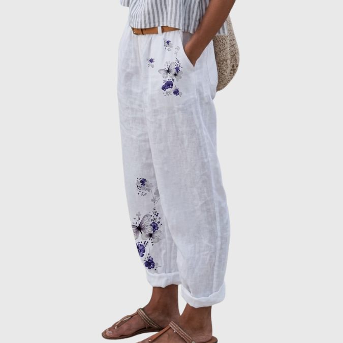 Janine | Elegant Vintage Floral Print Pants