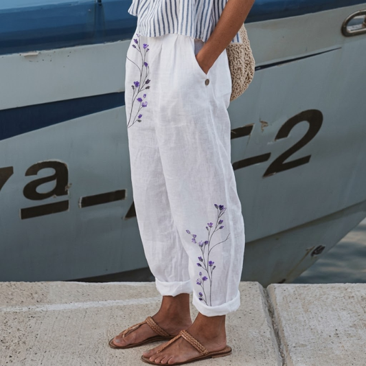 Corinne | Elegant Vintage Floral Print Pants