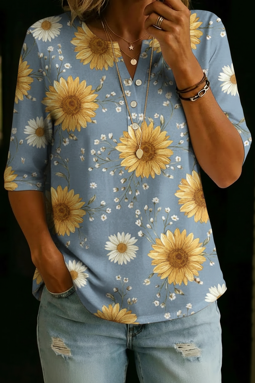 Kennedy | Sunflower Daisy Henley Top