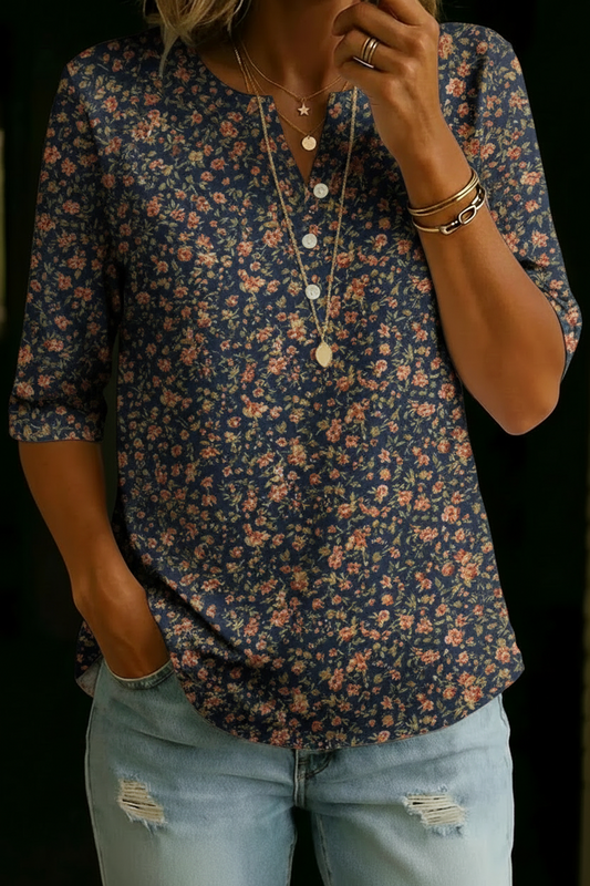 Elena | Soft Floral Henley Top