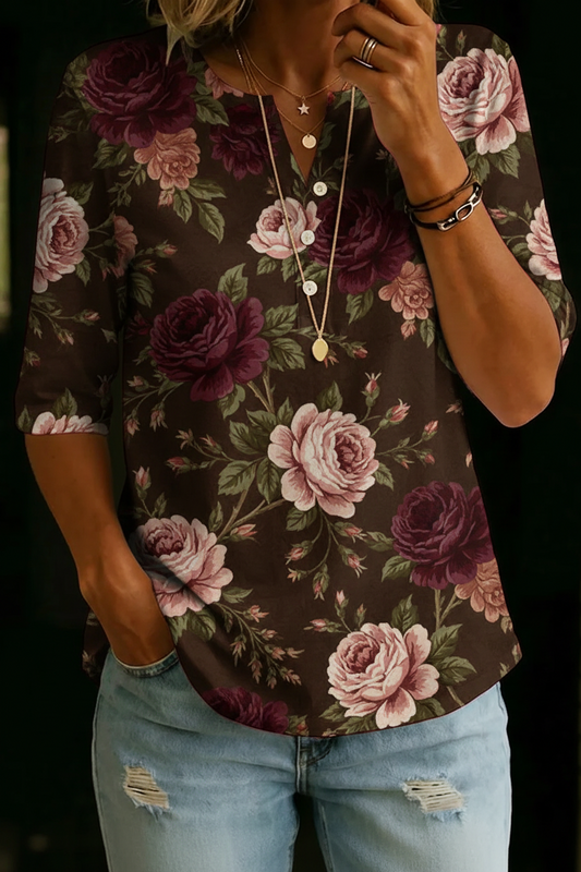 Alice | Brown Rose Henley Top