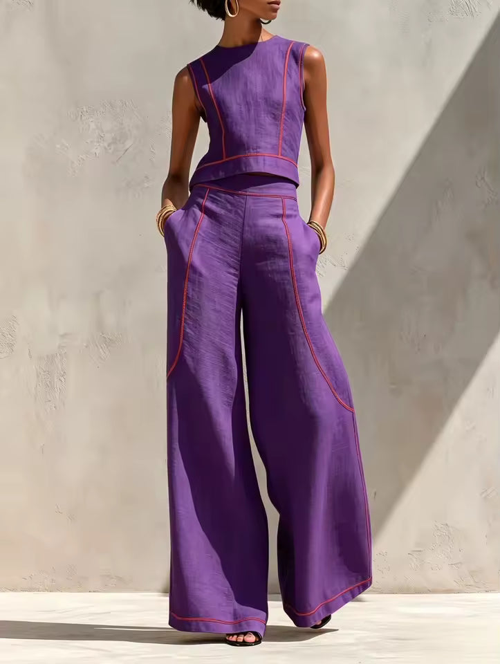 Amaranth | Striped Vest & Trouser Set