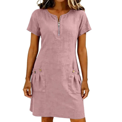 Petronia | Zip Front Linen Dress