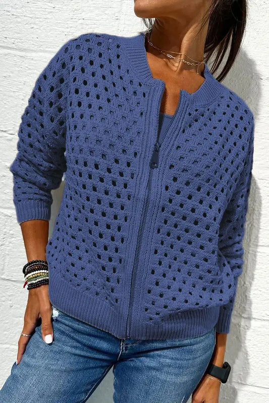 Cobalt | Zip Front Knitted Cardigan