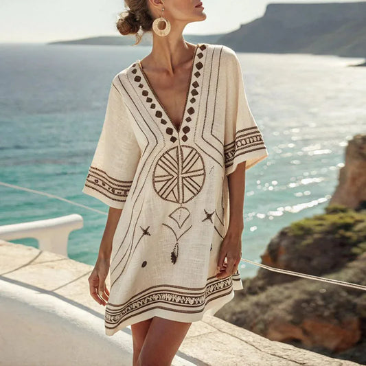 Goldenne | Gold & White Pattern Sundress