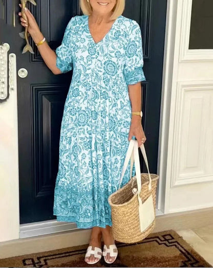 Azariah - Elegant Floral Dress with V-Neck