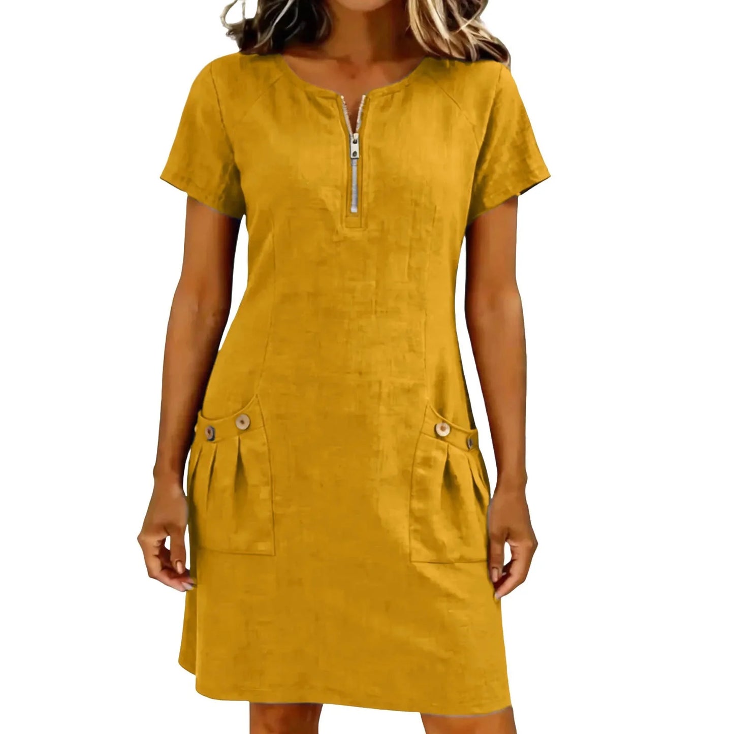 Solenne | Zip Front Linen Dress
