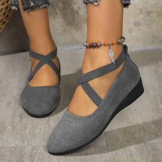 Adaline | Grey Wedge Mary Jane Shoes