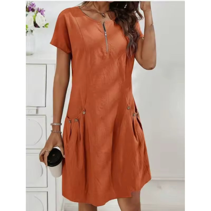 Amberlyn | Zip Front Linen Dress