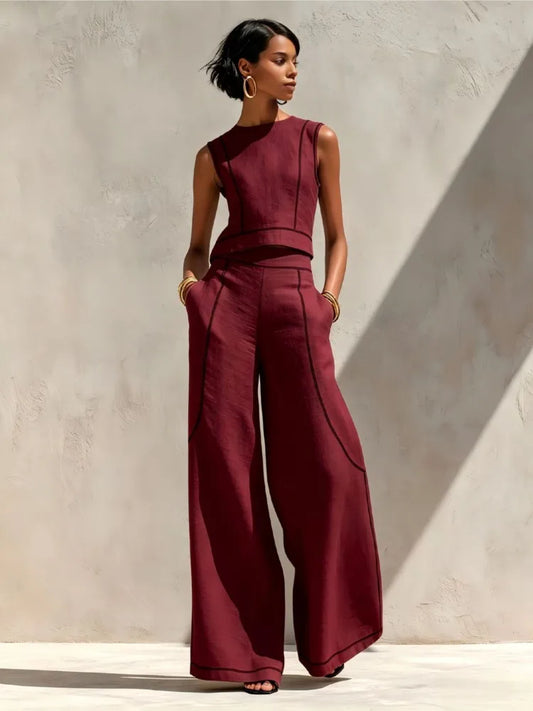 Burgandine | Striped Vest & Trouser Set