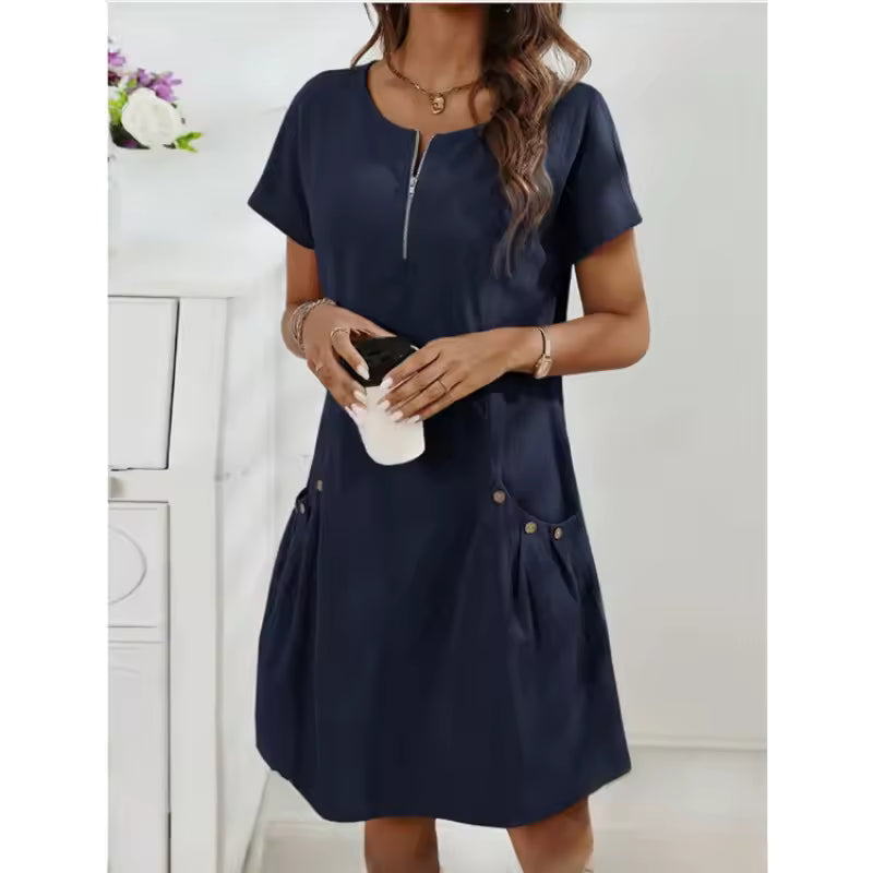 Navessa | Zip Front Linen Dress
