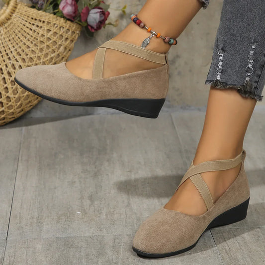 Calantha | Khaki Wedge Mary Jane Shoes