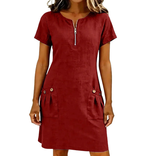Scarletta | Zip Front Linen Dress