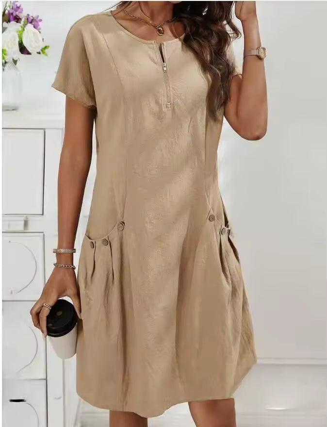 Coraleigh | Zip Front Linen Dress