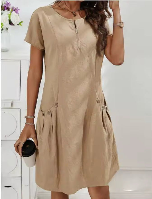 Coraleigh | Zip Front Linen Dress