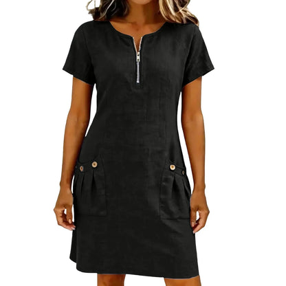 Marisette | Zip Front Linen Dress