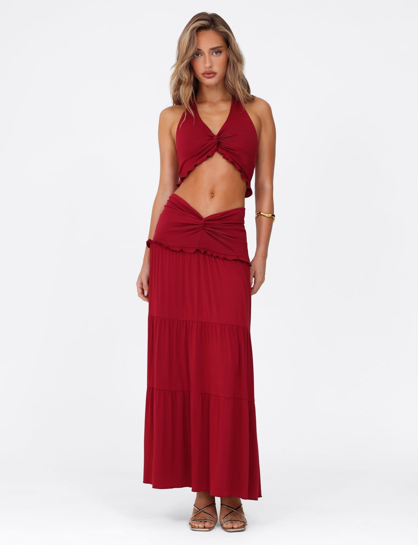 Serenity Chic | Ruched Ruffle Two-Piece Skirt Set