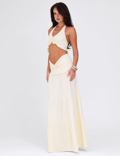 Serenity Chic | Ruched Ruffle Two-Piece Skirt Set